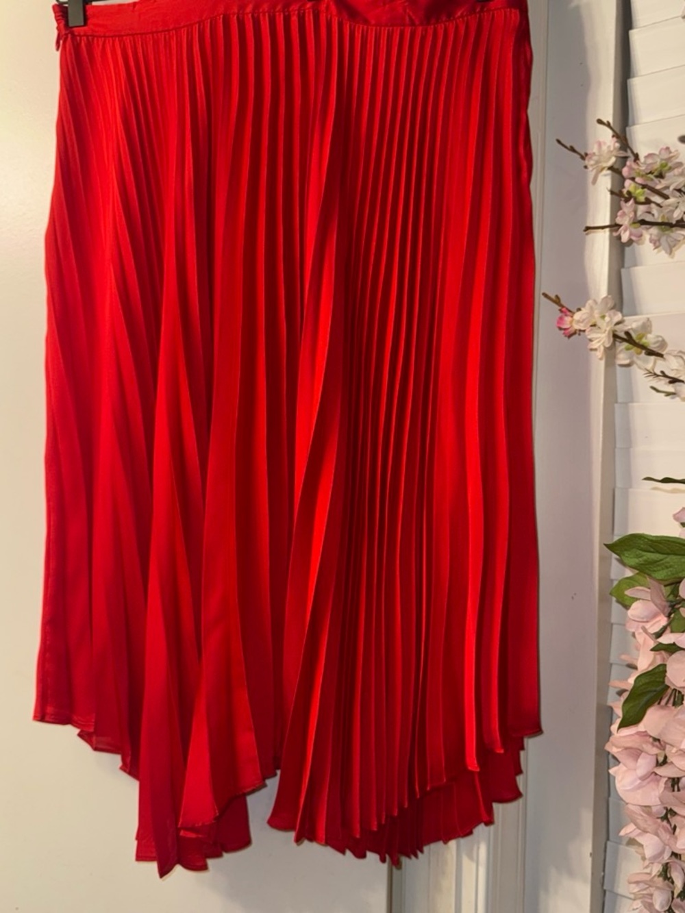 eva mendes for New York & Company Asymmetrical Pleated Skirt in Red